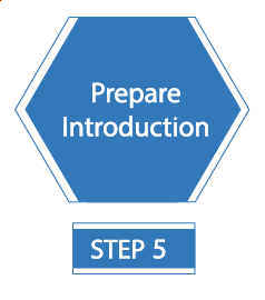 A blue hexagon that reads, "prepare introduction," part 5.